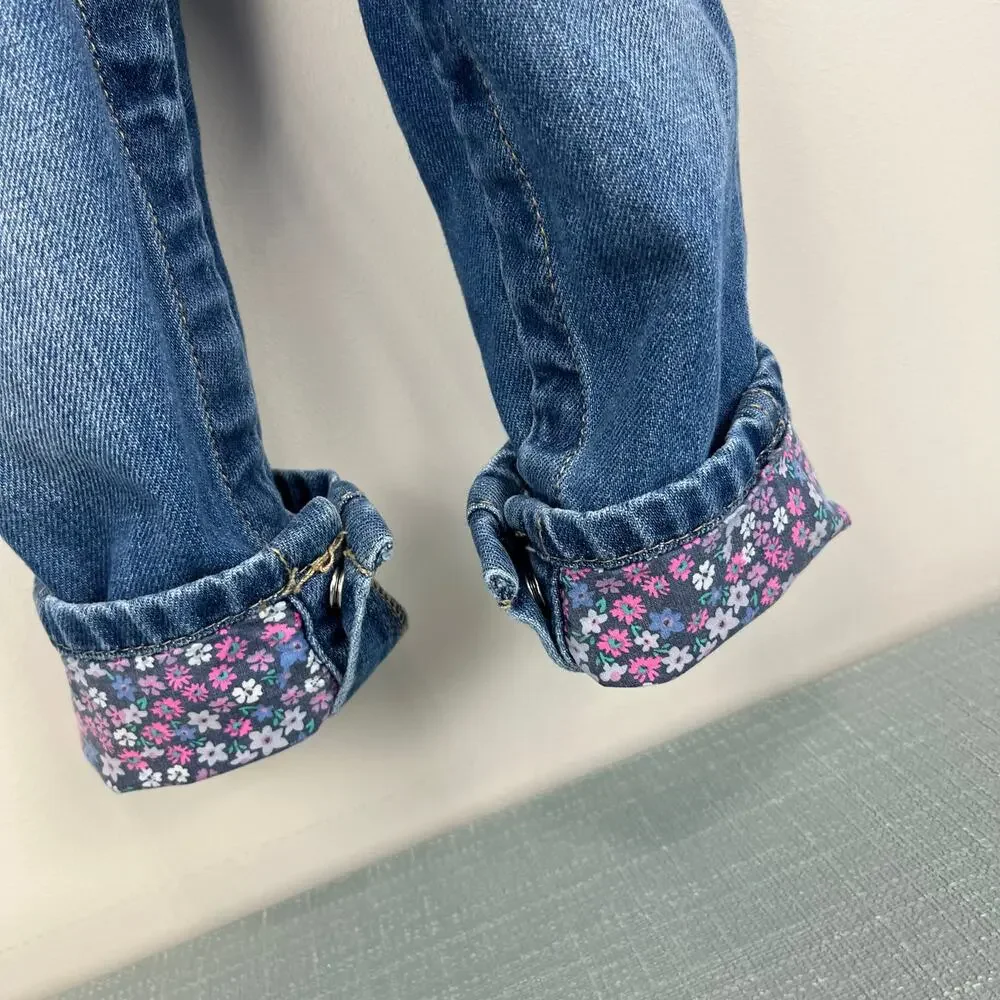 OshKosh B'gosh Floral Cuff Blue Jean Overalls 24 Months